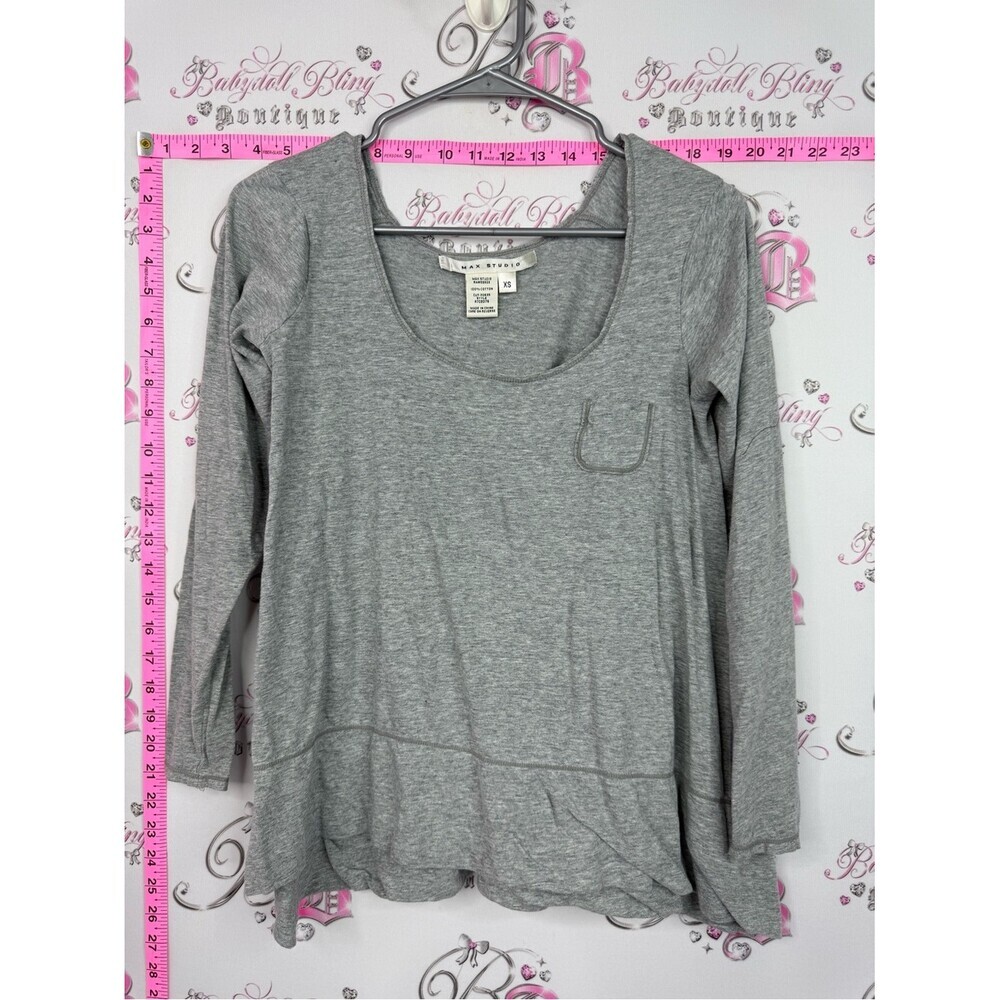 Max Studio Heather Gray Long Sleeve Scoop Neck Top